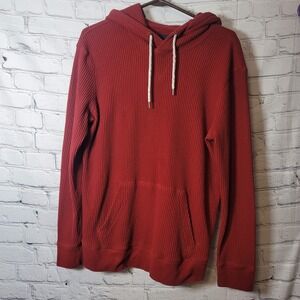 American Eagle Mens Waffle Knit Thermal Hoodie Burgundy Red Pullover Small